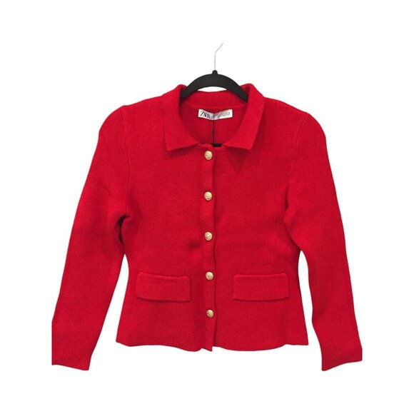 Zara Womens Knit Cardigan Sweater Jacket S Red Long Sleeve 3471/111 NWT - Picture 2 of 9